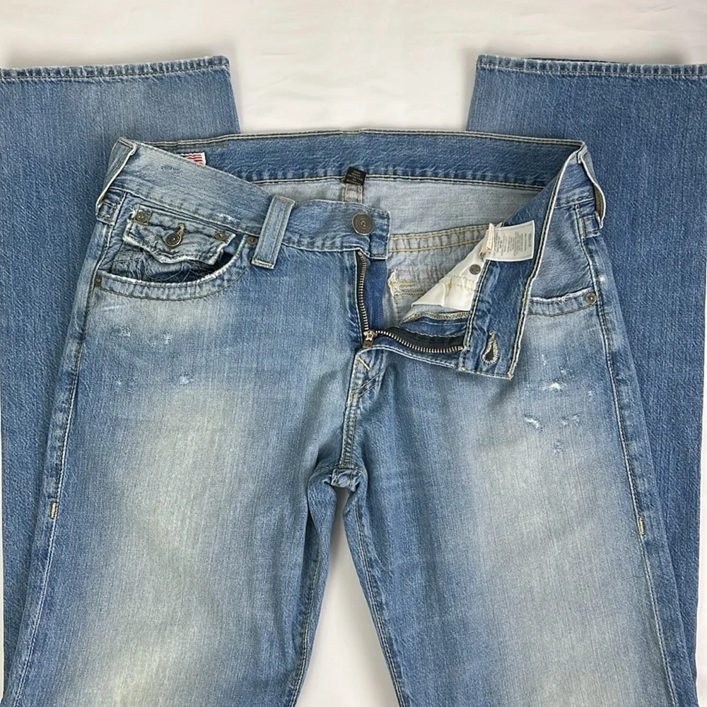 True Religion‎ Men 32 Faded Distressed Straight Flap Pockets Jean
